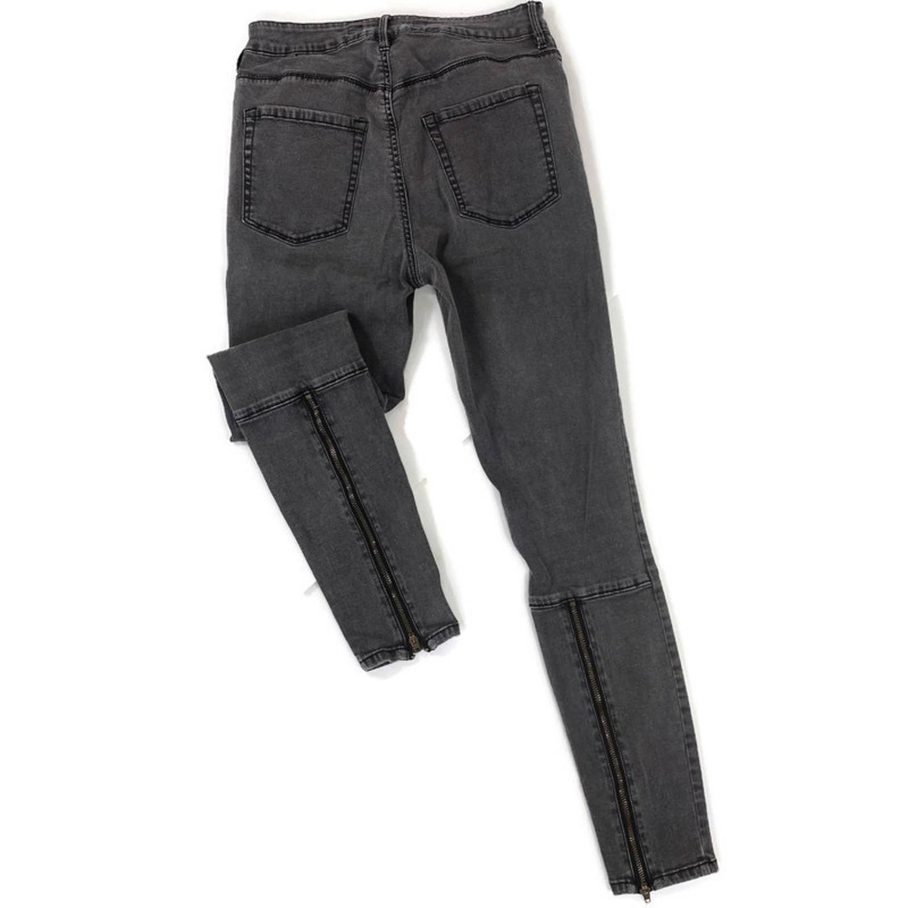 Brandy Melville Moto Skinny Jeans Zip Black Wash Hi Rise 5 Pocket Womens - Picture 4 of 9